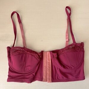 E by Eloise Anthropologie burgundy front clasp padded demi bra 32B
